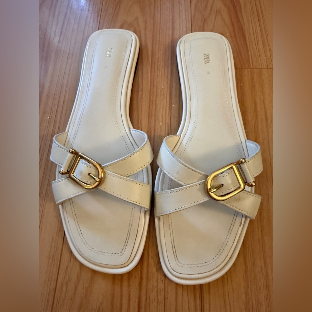 Zara Cream Sandals with Gold Buckle